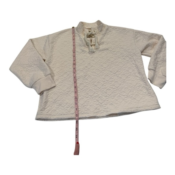 Madewell Quilted Antique Ivory Pullover Sweater N1073 Size Small Lace Tie Front - Picture 7 of 12